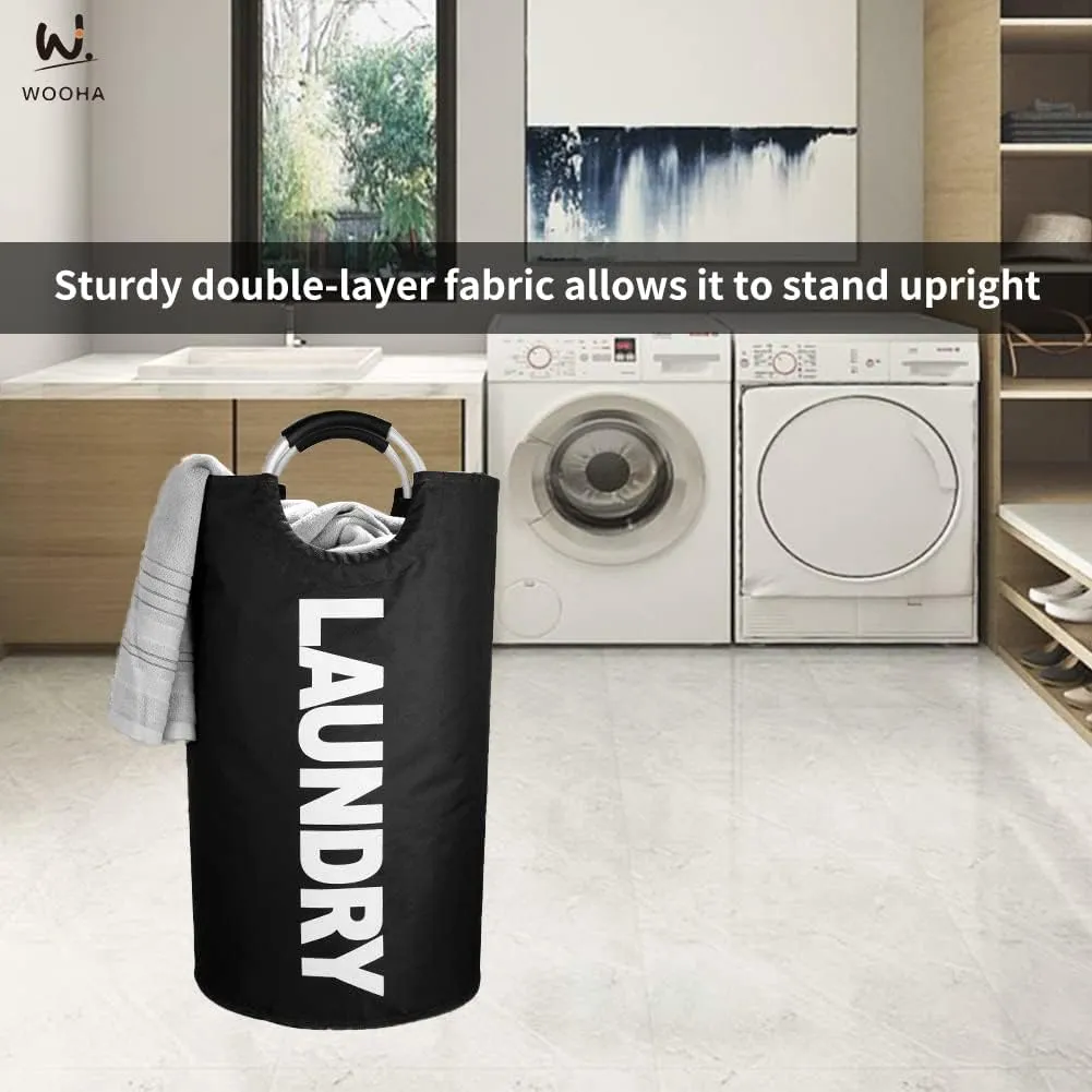 WOOHA 125L Large laundry basket,Collapsible laundry hamper, Tall Clothes Baskets Folding Washing Bin Foldable Fabric Hamper Bags for Bedroom, Closet,Bathroom,College,laundry bag,Black