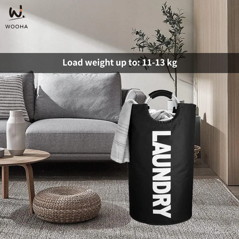 WOOHA 125L Large laundry basket,Collapsible laundry hamper, Tall Clothes Baskets Folding Washing Bin Foldable Fabric Hamper Bags for Bedroom, Closet,Bathroom,College,laundry bag,Black