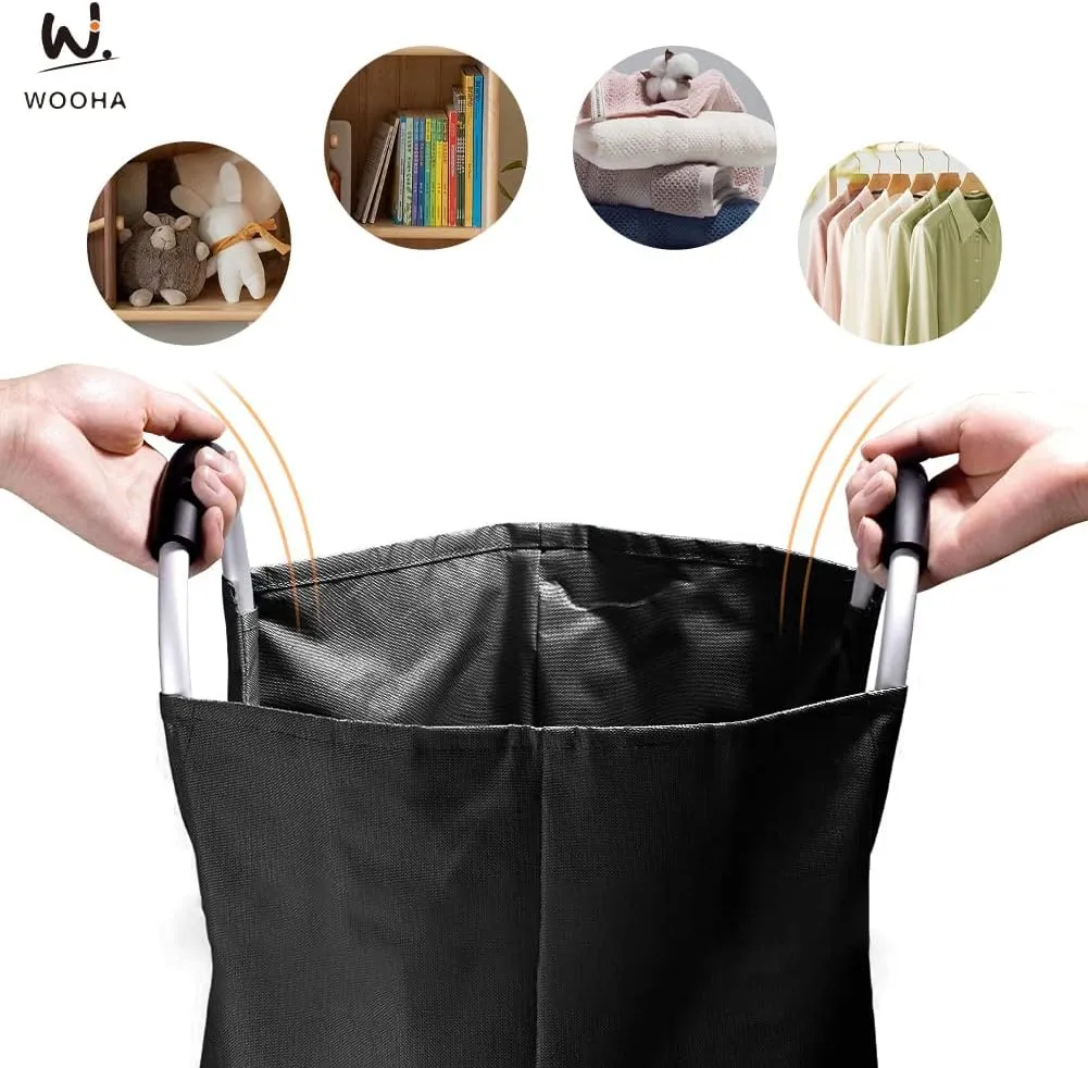 WOOHA 125L Large laundry basket,Collapsible laundry hamper, Tall Clothes Baskets Folding Washing Bin Foldable Fabric Hamper Bags for Bedroom, Closet,Bathroom,College,laundry bag,Black