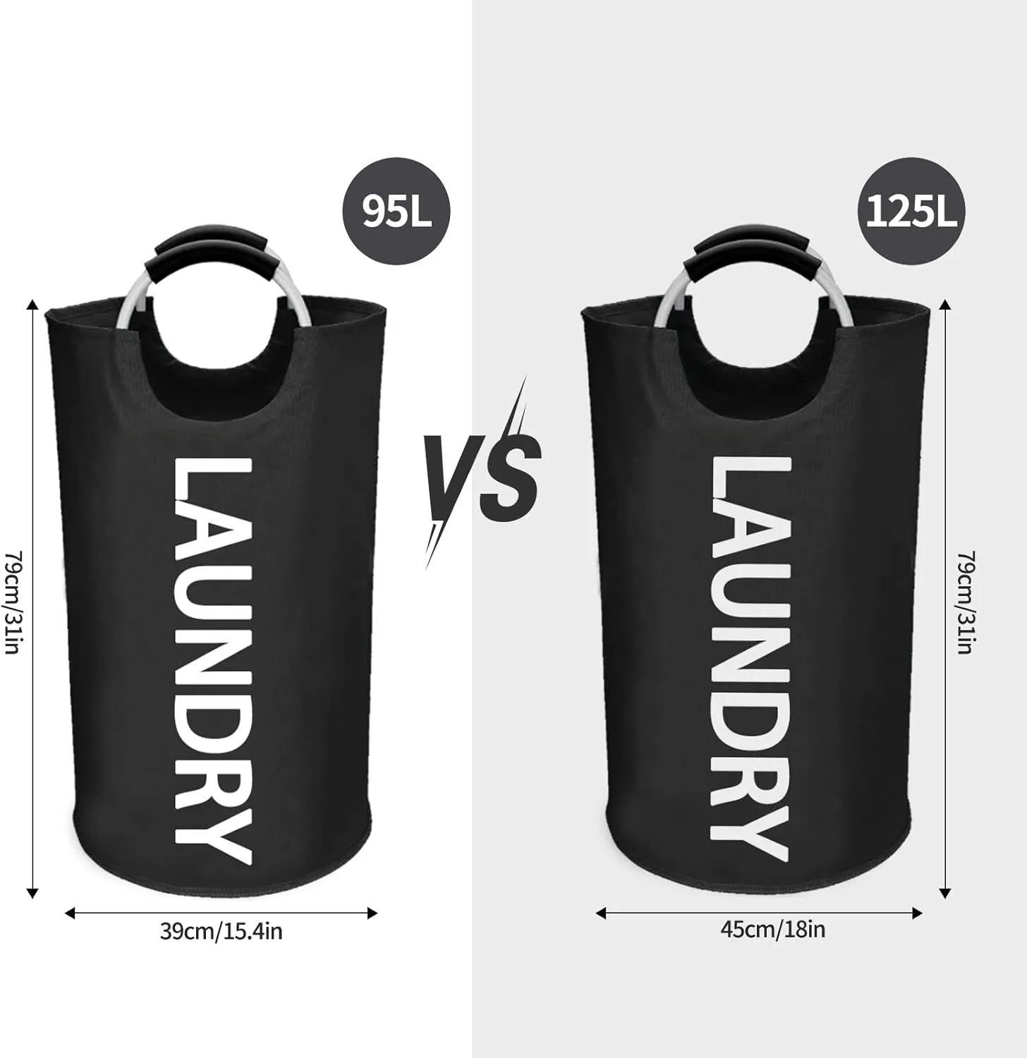 WOOHA 125L Large laundry basket,Collapsible laundry hamper, Tall Clothes Baskets Folding Washing Bin Foldable Fabric Hamper Bags for Bedroom, Closet,Bathroom,College,laundry bag,Black
