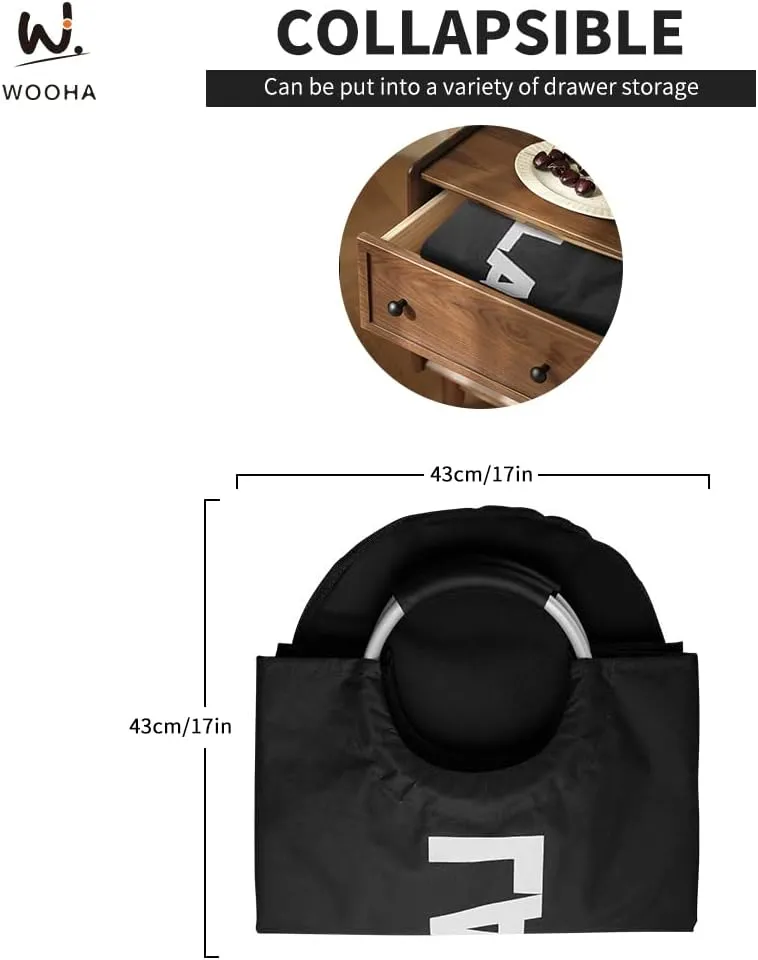 WOOHA 125L Large laundry basket,Collapsible laundry hamper, Tall Clothes Baskets Folding Washing Bin Foldable Fabric Hamper Bags for Bedroom, Closet,Bathroom,College,laundry bag,Black