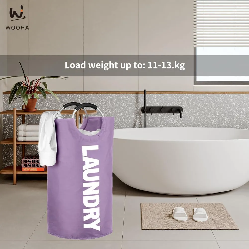 WOOHA 125L Large laundry basket,Collapsible laundry hamper, Tall Clothes Baskets Folding Washing Bin Foldable Fabric Hamper Bags for Bedroom, Closet,Bathroom,College,purple