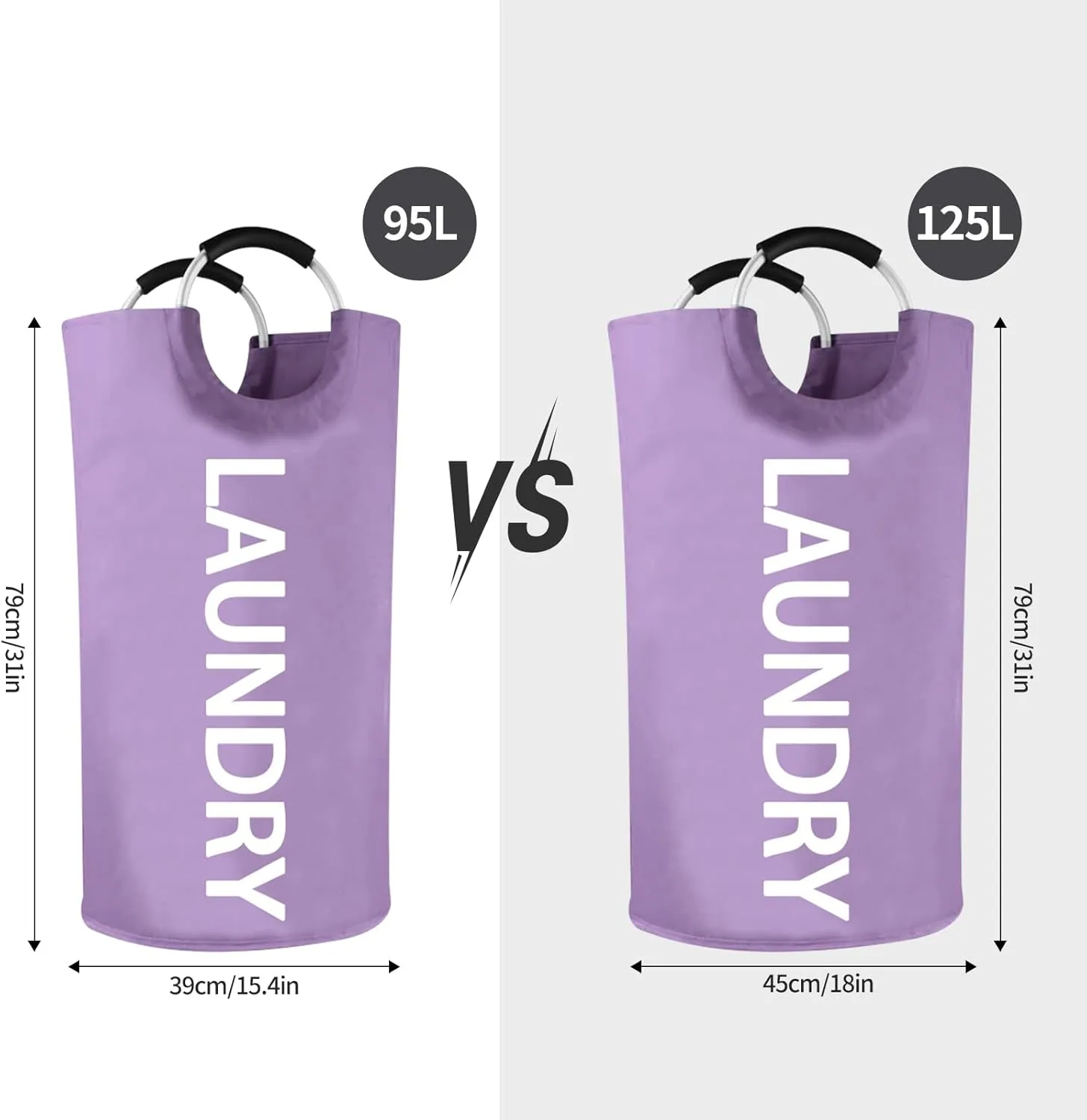 WOOHA 125L Large laundry basket,Collapsible laundry hamper, Tall Clothes Baskets Folding Washing Bin Foldable Fabric Hamper Bags for Bedroom, Closet,Bathroom,College,purple