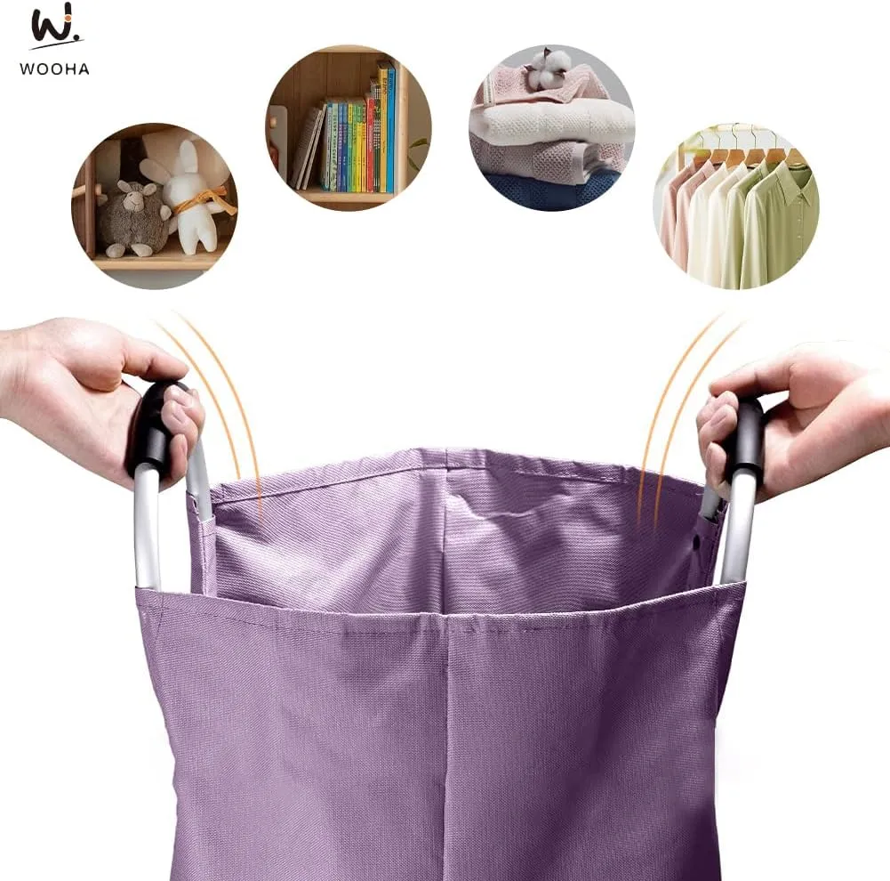 WOOHA 125L Large laundry basket,Collapsible laundry hamper, Tall Clothes Baskets Folding Washing Bin Foldable Fabric Hamper Bags for Bedroom, Closet,Bathroom,College,purple