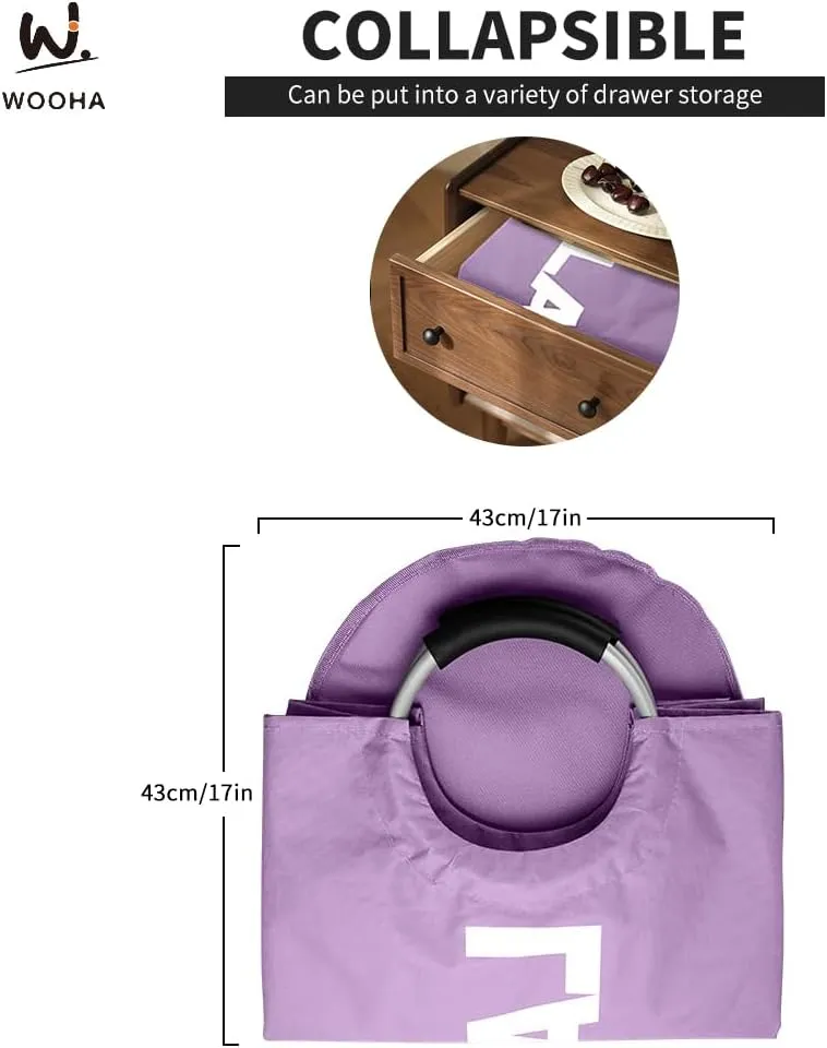 WOOHA 125L Large laundry basket,Collapsible laundry hamper, Tall Clothes Baskets Folding Washing Bin Foldable Fabric Hamper Bags for Bedroom, Closet,Bathroom,College,purple