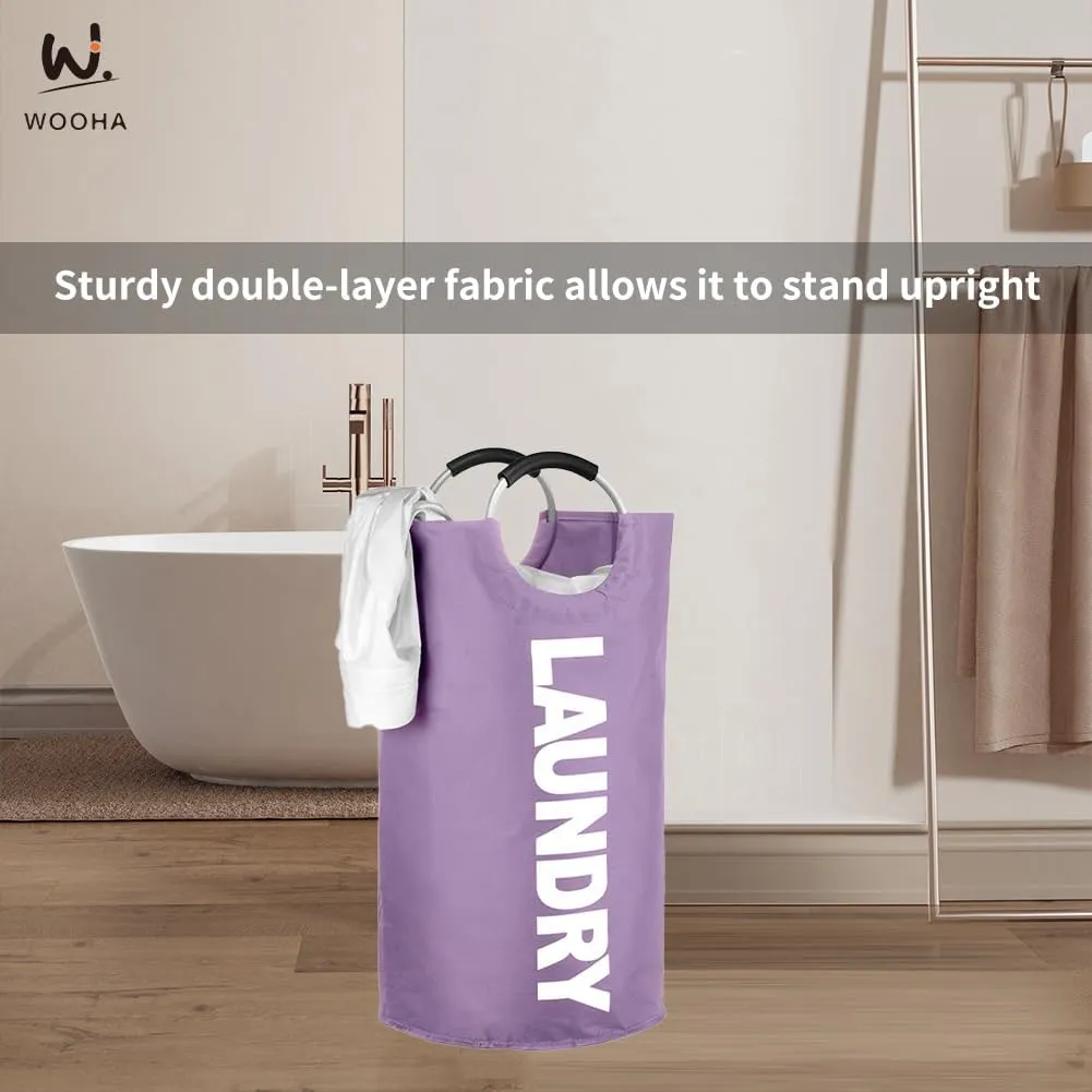 WOOHA 125L Large laundry basket,Collapsible laundry hamper, Tall Clothes Baskets Folding Washing Bin Foldable Fabric Hamper Bags for Bedroom, Closet,Bathroom,College,purple