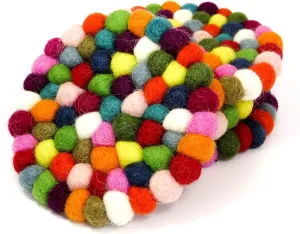 Wool Coasters by Friendsheep Fair Trade, Handmade, Organic, Cruelty Free, Eco-Friendly Multicolor Pack of 4 with Storage Bag - "Summertime"