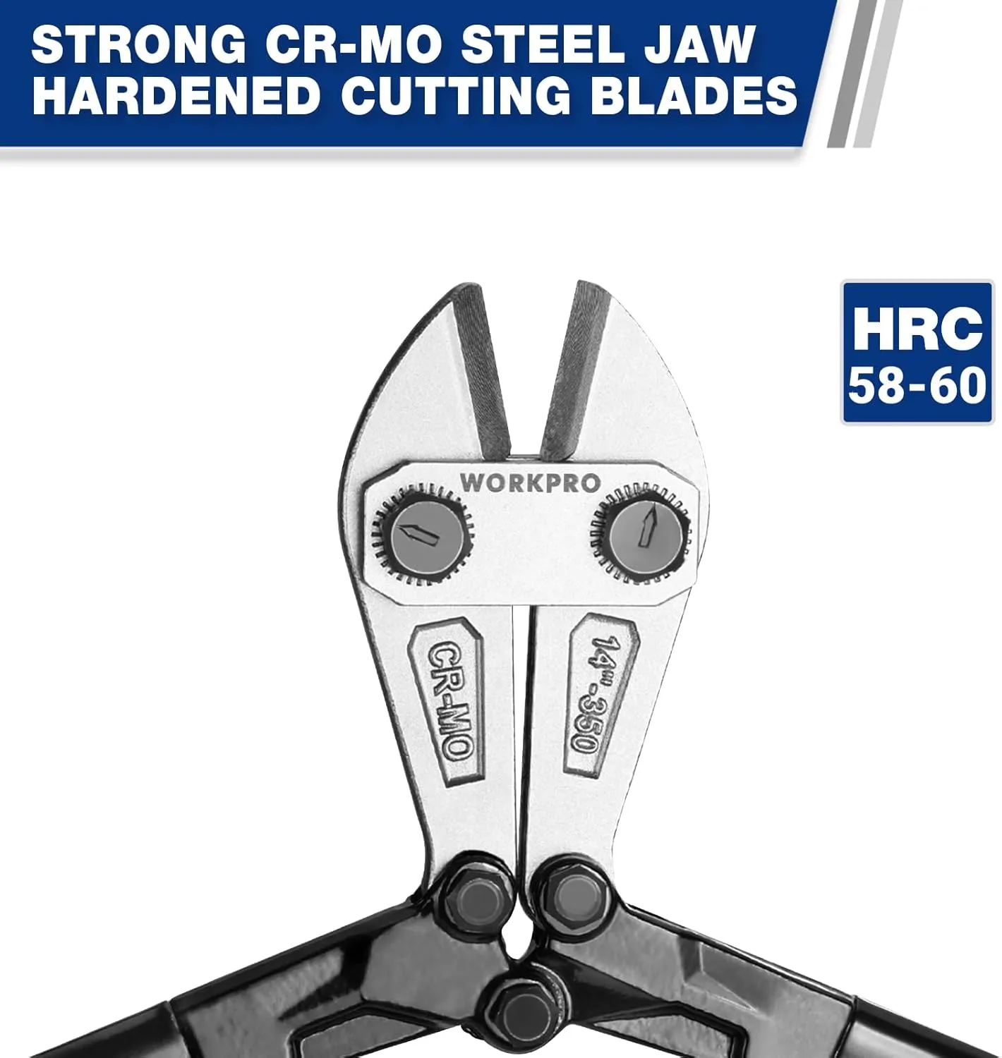 WORKPRO 14-Inch Bolt Cutter, Tri-Material Handle with Comfort Grip, Chrome Molybdenum Steel Blade, for Rods, Bolts, Rivets, Wires, Cables and Chains