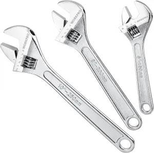 WORKPRO 3-Piece Adjustable Wrench Set, Forged Carbon Steel, Chrome-Plated, SAE & Metric Scale (6-inch, 8-inch, 10-inch)