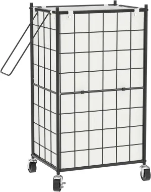 WOWLIVE Laundry Hamper with Wheels,Metal Wire Frame Rolling Laundry Basket with Removable bag,100L Dirty Clothes Hamper Organizer Dorm Room Storage for Bedroom,Bathroom,Black and White