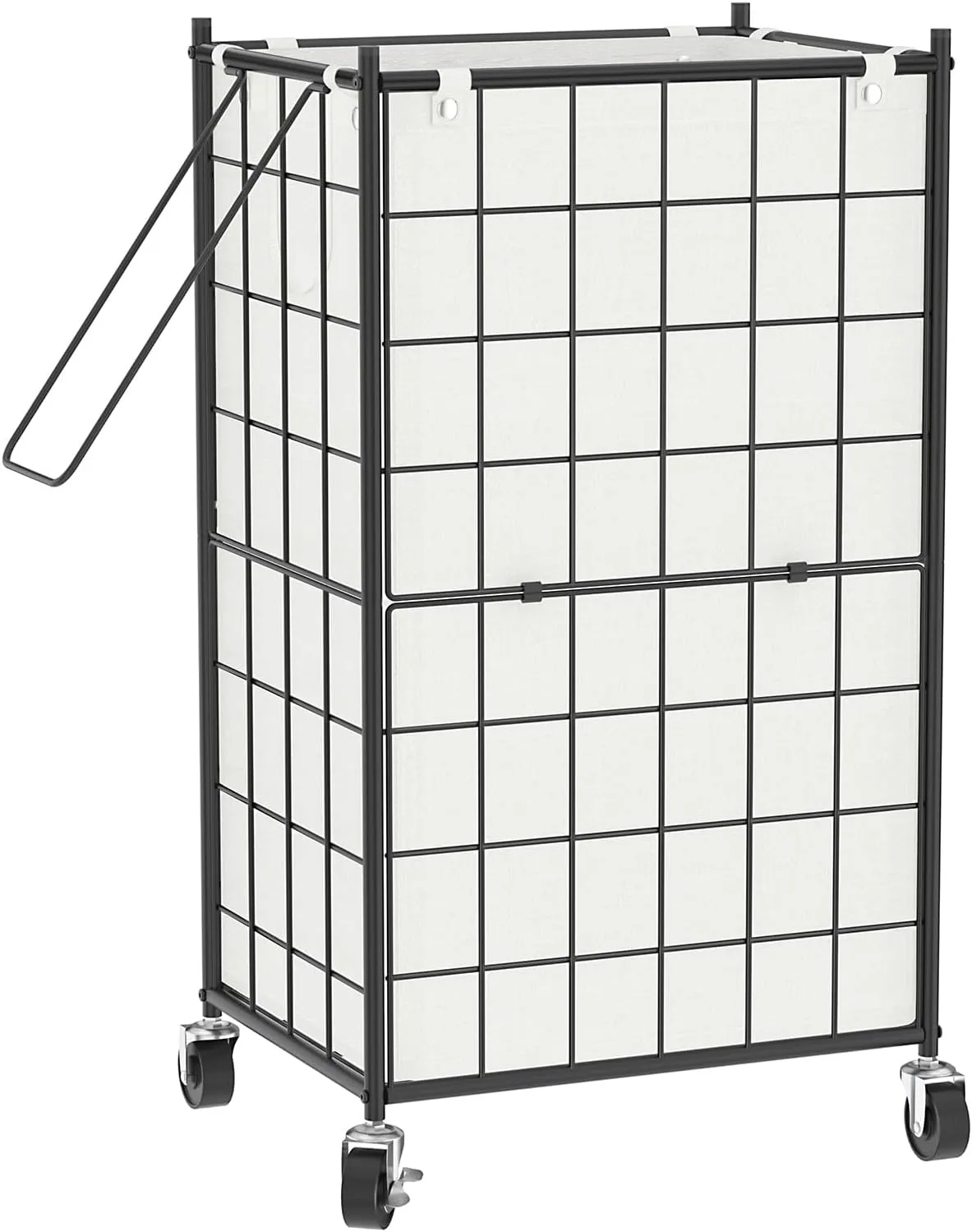 WOWLIVE Laundry Hamper with Wheels,Metal Wire Frame Rolling Laundry Basket with Removable bag,100L Dirty Clothes Hamper Organizer Dorm Room Storage for Bedroom,Bathroom,Black and White