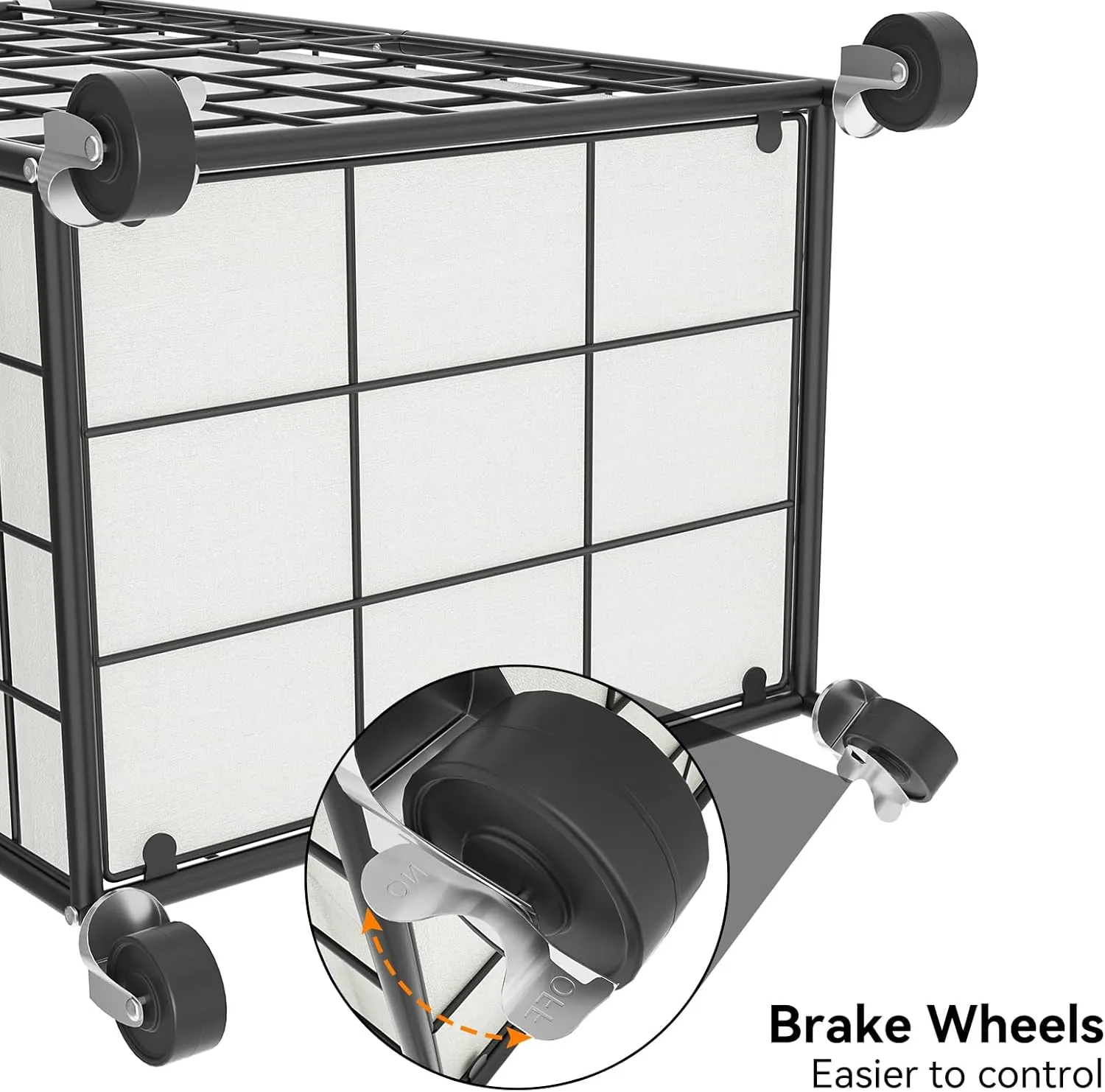 WOWLIVE Laundry Hamper with Wheels,Metal Wire Frame Rolling Laundry Basket with Removable bag,100L Dirty Clothes Hamper Organizer Dorm Room Storage for Bedroom,Bathroom,Black and White