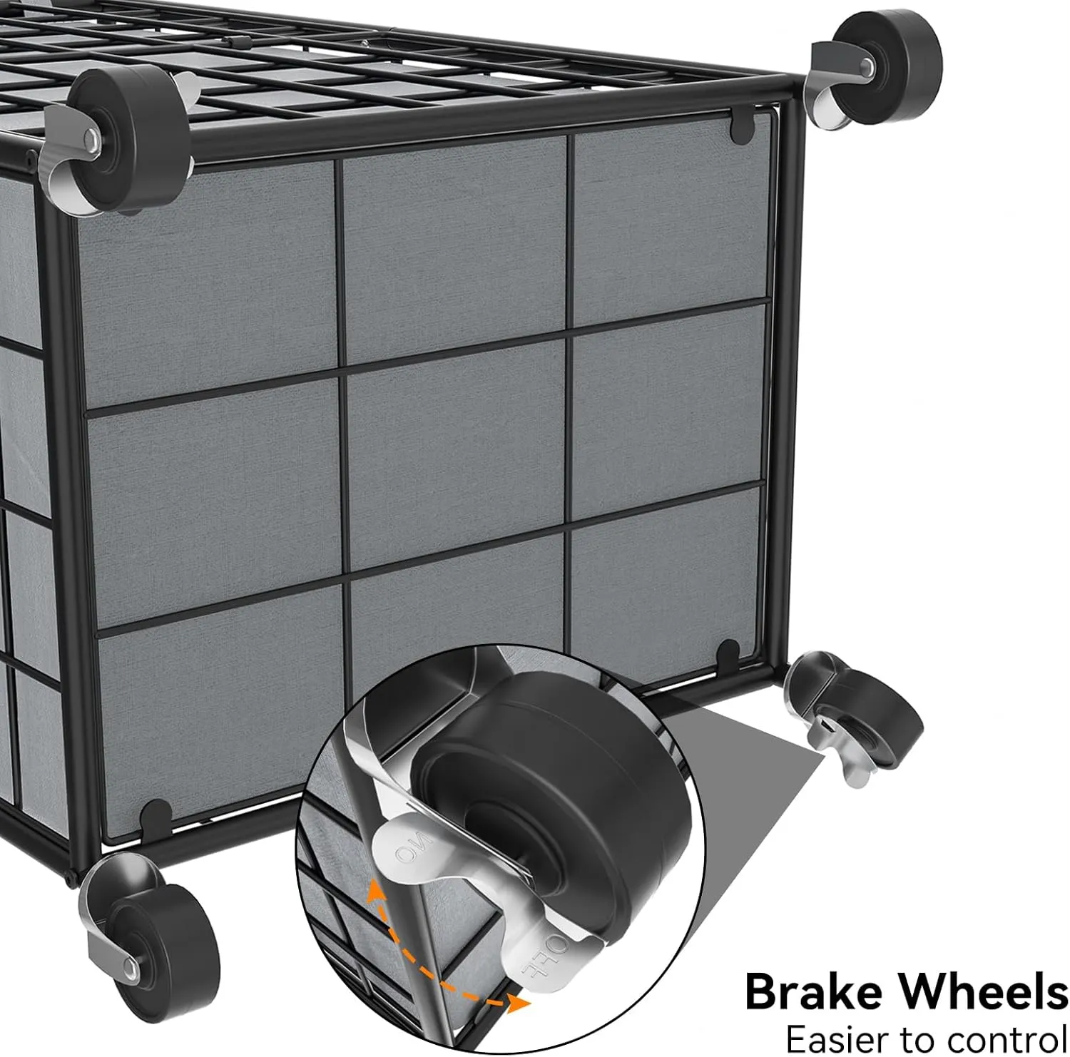 WOWLIVE Laundry Hamper with Wheels,Metal Wire Frame Rolling Laundry Basket with Removable bag,100L Dirty Clothes Hamper Organizer Dorm Room Storage for Bedroom,Bathroom,Grey
