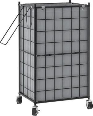 WOWLIVE Laundry Hamper with Wheels,Metal Wire Frame Rolling Laundry Basket with Removable bag,100L Dirty Clothes Hamper Organizer Dorm Room Storage for Bedroom,Bathroom,Grey