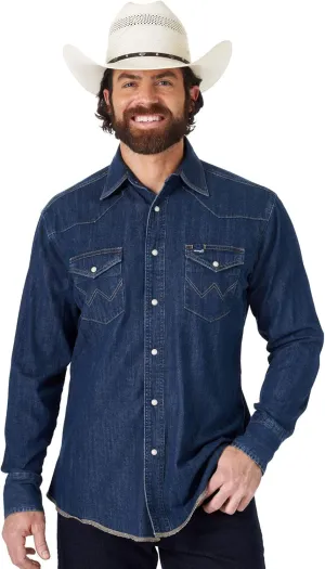Wrangler Men's Cowboy Cut Western Long Sleeve Snap Work Shirt Washed Finish