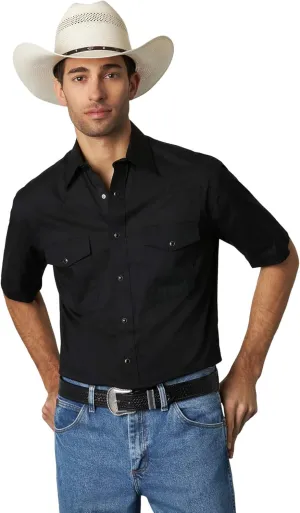 Wrangler Men's Sport Western Basic Two Pocket Short Sleeve Snap Shirt