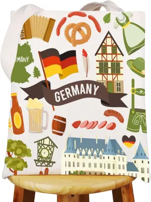 WZMPA Germany Trip Canvas Tote Bag - German Culture Themed Reusable Bag for Souvenirs and Gifts