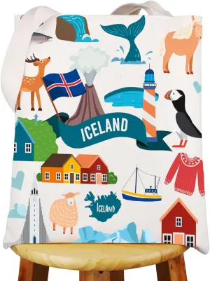 WZMPA Iceland Journey Tote Bag Iceland Vacation Gift Iceland Tour Reusable Shoulder Bag Iceland Culture Gift