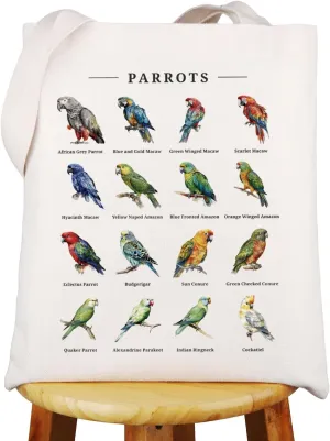 WZMPA Parrots Lover Tote Bag - Ornithologist Gift - Scientific Name Reusable Handbag - Parrot Bird Owner Gift