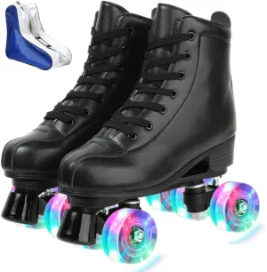 XUDREZ Roller Skate Shoes for Women Men PU Leather High-top Double-Row Roller Skates for Beginner, Professional Indoor Outdoor Roller Skates with Shoes Bag