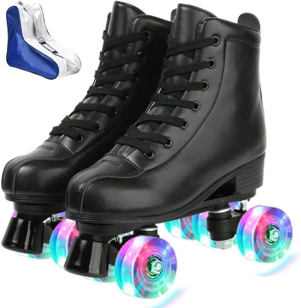 XUDREZ Roller Skate Shoes for Women Men PU Leather High-top Double-Row Roller Skates for Beginner, Professional Indoor Outdoor Roller Skates with Shoes Bag