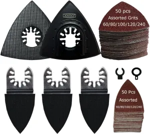 XXGO Oscillating Multi Tool Sanding Kit - 105 Pcs Including Triangle & Finger Sanding Pads, 100 Pcs Multi Tool Sandpaper for Wood