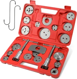 YAKEFLY 24Pieces Brake Caliper Tool,Universal Disc Brake Caliper Wind Back Tool and Piston Compression Sets,Heavy Duty Brake Caliper Compression Tool Caliper Piston Tool (Red)