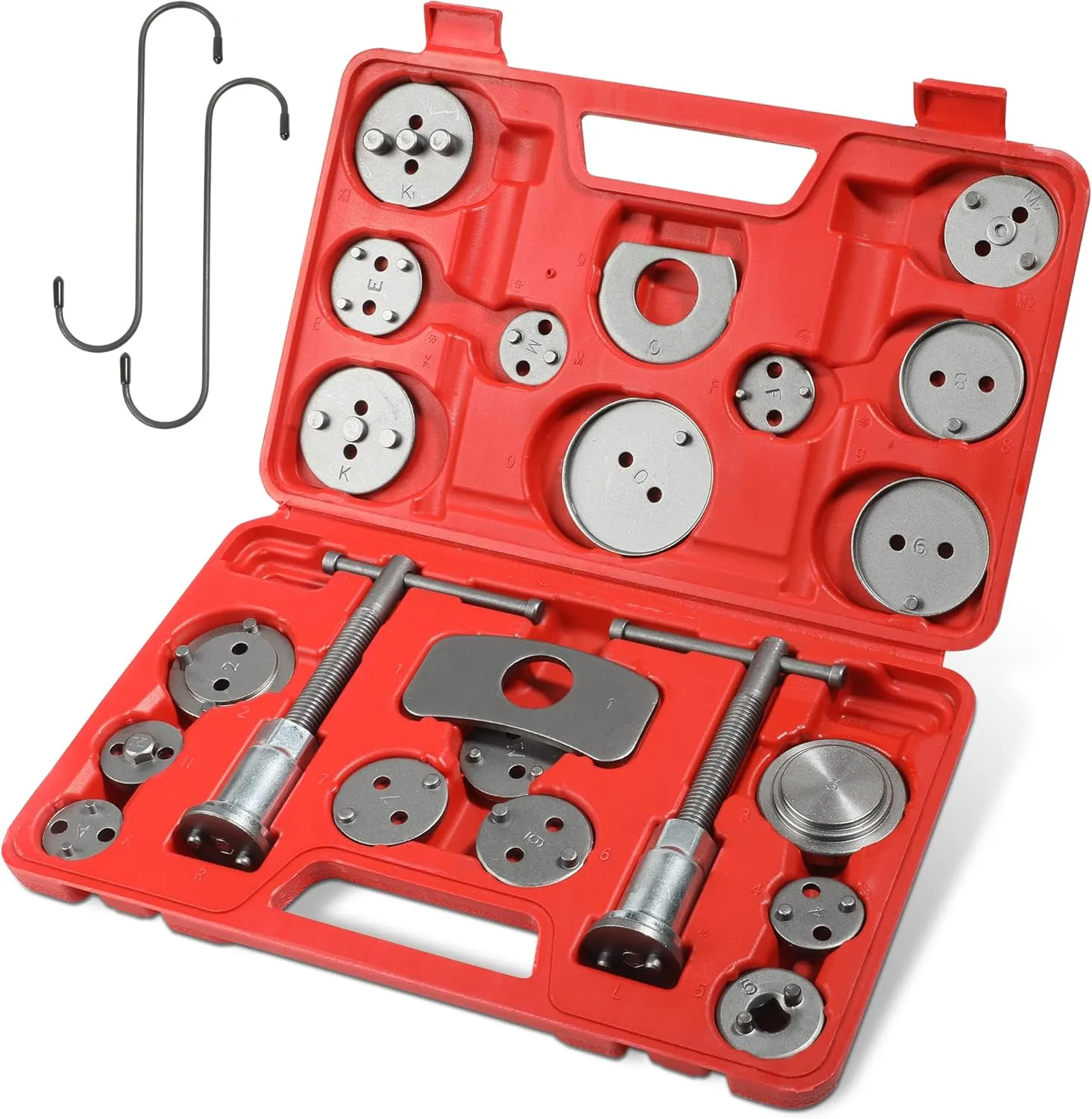 YAKEFLY 24Pieces Brake Caliper Tool,Universal Disc Brake Caliper Wind Back Tool and Piston Compression Sets,Heavy Duty Brake Caliper Compression Tool Caliper Piston Tool (Red)