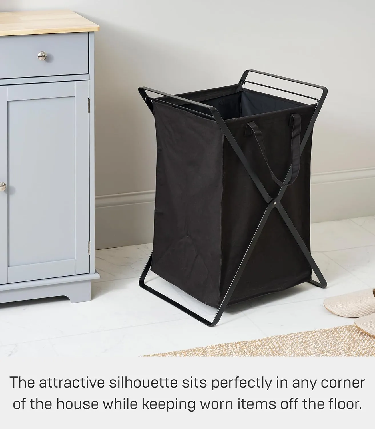Yamazaki Home Laundry Hamper Clothes Basket Liner | Steel   Cotton, Large, Black
