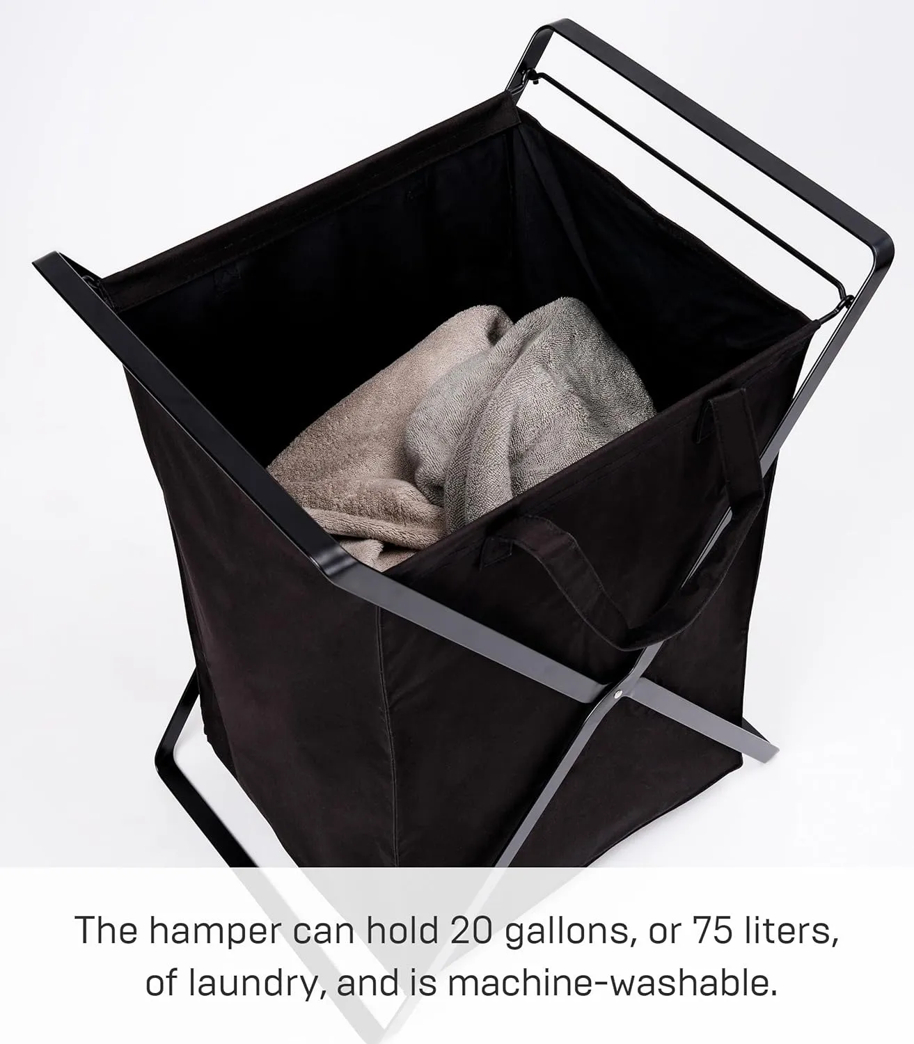 Yamazaki Home Laundry Hamper Clothes Basket Liner | Steel   Cotton, Large, Black