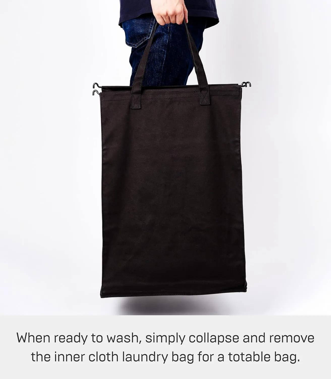 Yamazaki Home Laundry Hamper Clothes Basket Liner | Steel   Cotton, Large, Black