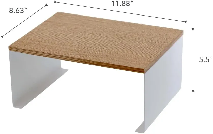 Yamazaki Home Wood-Top Stackable Kitchen Rack - Modern Counter Shelf Organizer Steel   WoodLargeWhite