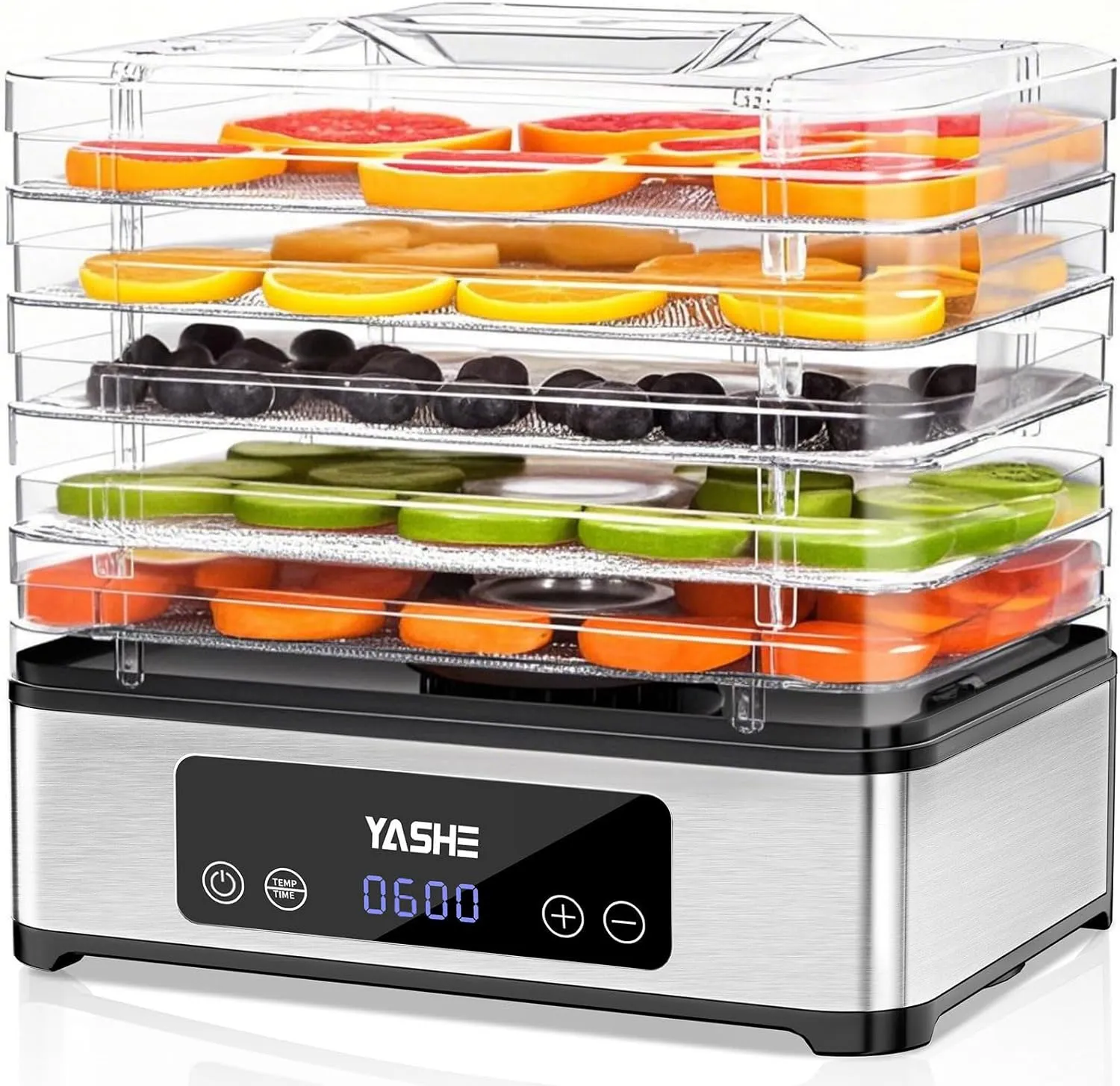 YASHE Food Dehydrator Machine, 5 Stainless Steel Trays Food Dryer, 48H Timer and Temperature Control, Recipes Book Included, 420W Dehydrators for Food and Jerky, Herbs, Meat, Fruit, Dog Treats