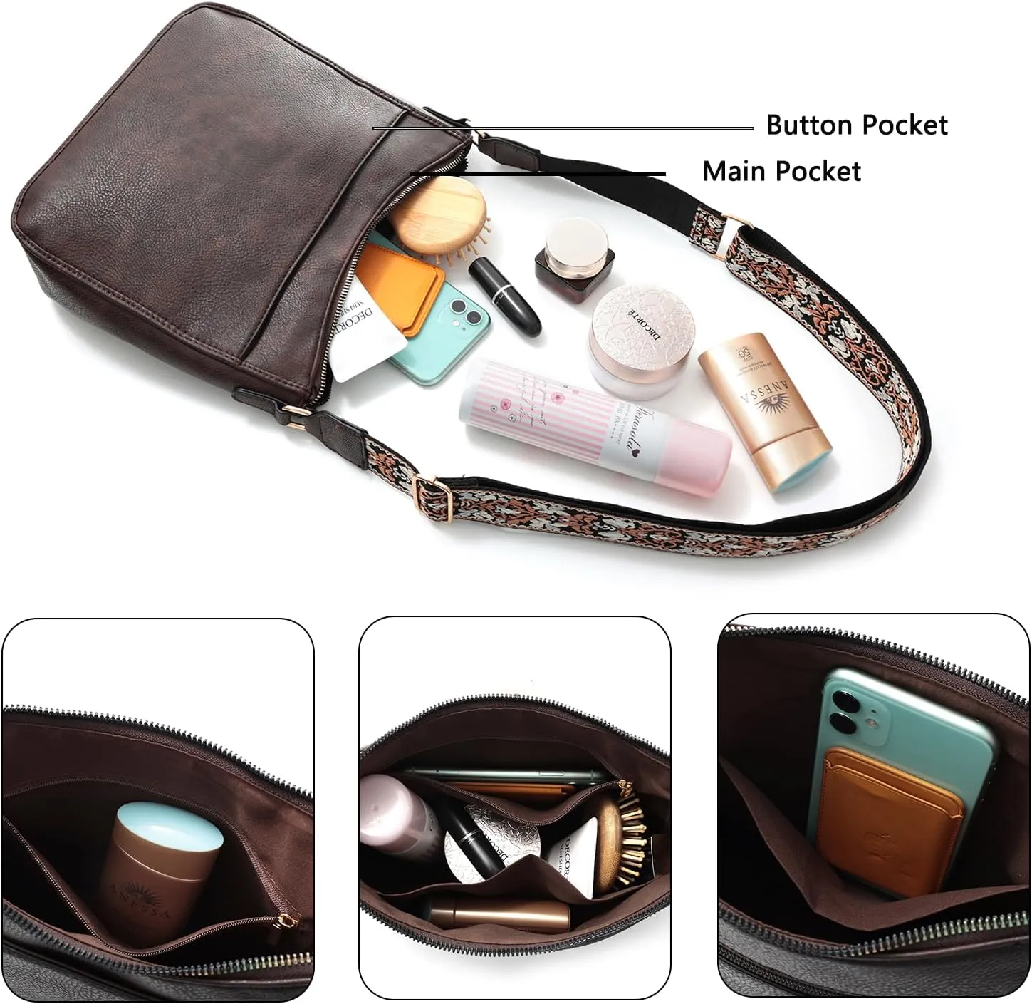 YDSIII Small Crossbody Bags for Women, Women's Cross body Bag with Adjustable Wide Guitar Strap, Vintage Vegan Leather