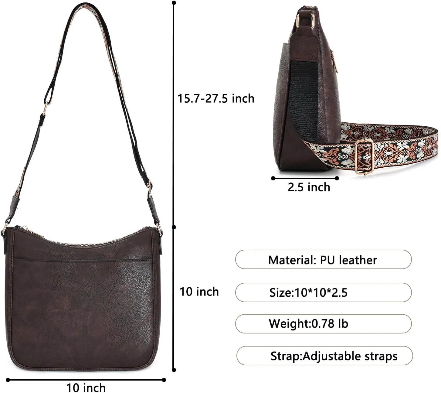 YDSIII Small Crossbody Bags for Women, Women's Cross body Bag with Adjustable Wide Guitar Strap, Vintage Vegan Leather