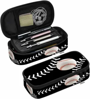 Yekiua Baseball Pencil Case Organizer Ball Sport College Office Big Capacity Pencil Bag Black White