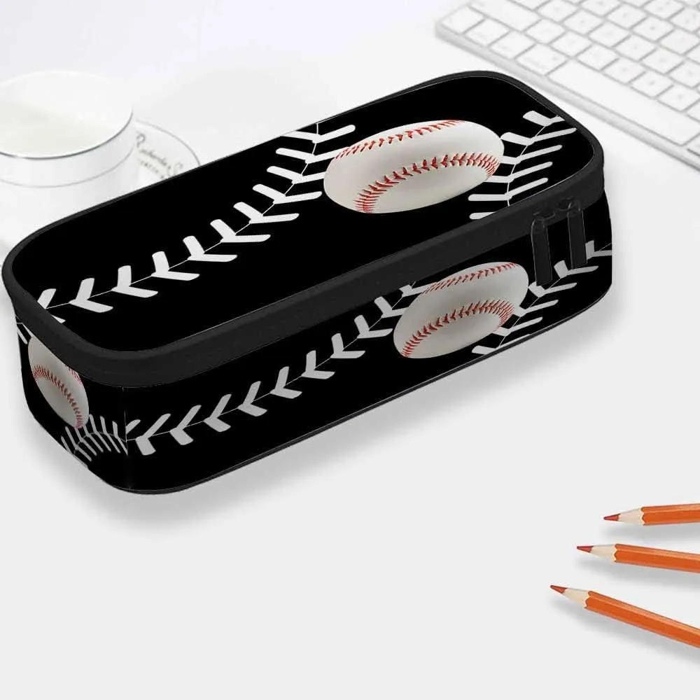 Yekiua Baseball Pencil Case Organizer Ball Sport College Office Big Capacity Pencil Bag Black White