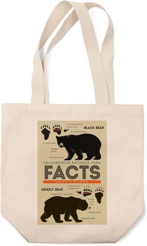Yellowstone National Park, Wyoming, Facts About Bears, Grizzly and Black Bear Press (100% Cotton Canvas Reusable Tote Bag)