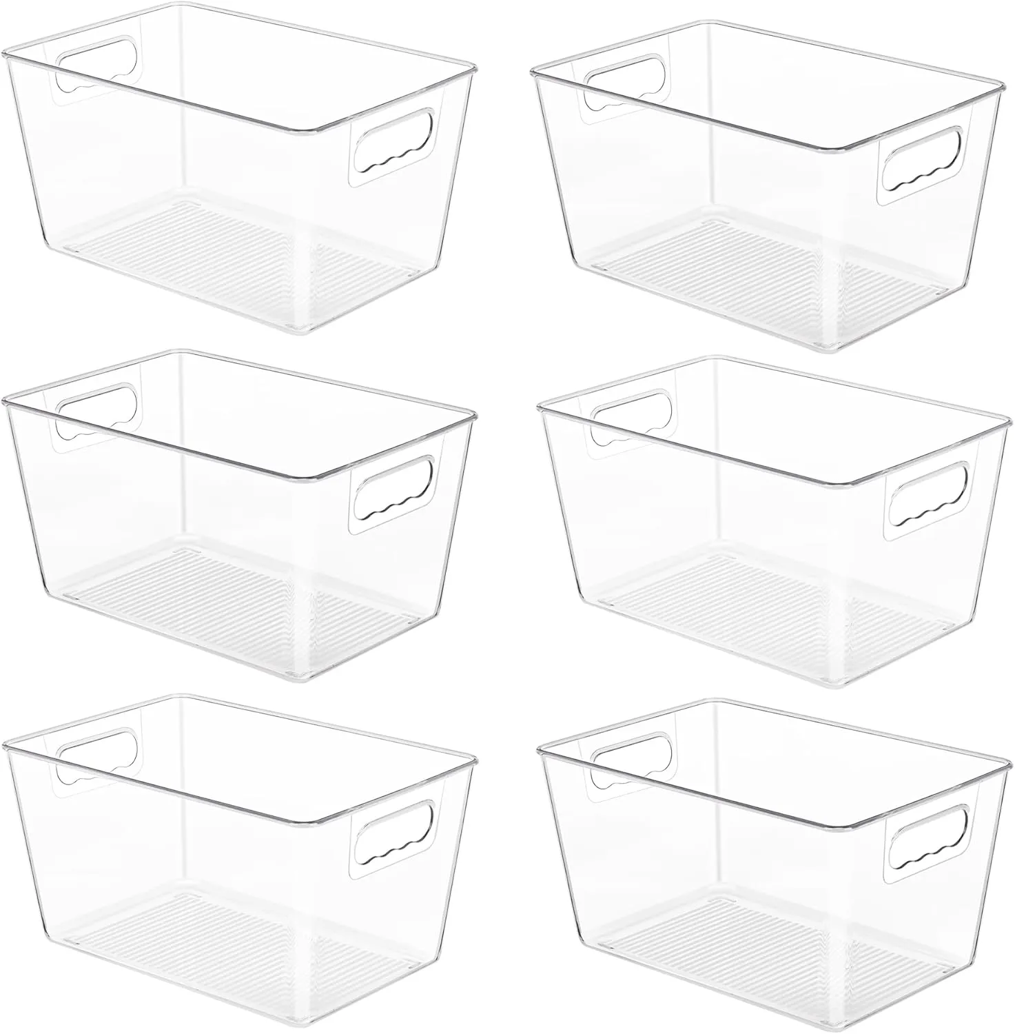 YIHONG 6 Pack Clear Pantry Organizer Bins, Plastic Containers with Handle for Kitchen,Freezer,Cabinet,Closet,Bathroom Under Sink Storage