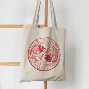 Yin Yang Fish Tote Bag, Japanese Fish tote bag, Chinese shoulder bag, shopping eco bag