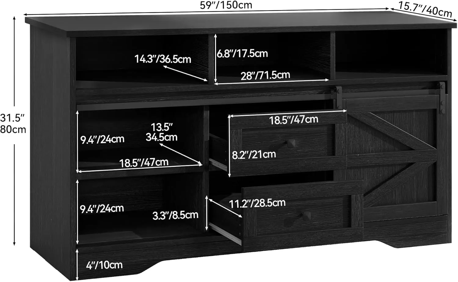 YITAHOME 59" Large Buffet Sideboard Cabinet, Farmhouse Kitchen Cabinet with 2 Sliding Doors & 2 Drawers for Kitchen, Living Room Storage (Black)