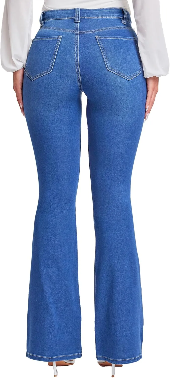 YMI Women's Tall Size Hyper Denim Basic 5 Pkt 1 Btn Hr Flare Long Inseam