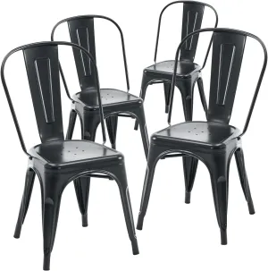 YOUNIKE Metal Dining Chairs Set of 4 with Removable Back Cafe Side Chairs with Rubber Feet Stylish and Modern Chairs for Kitchen Dining Rooms and Side Bar, Midnight Black