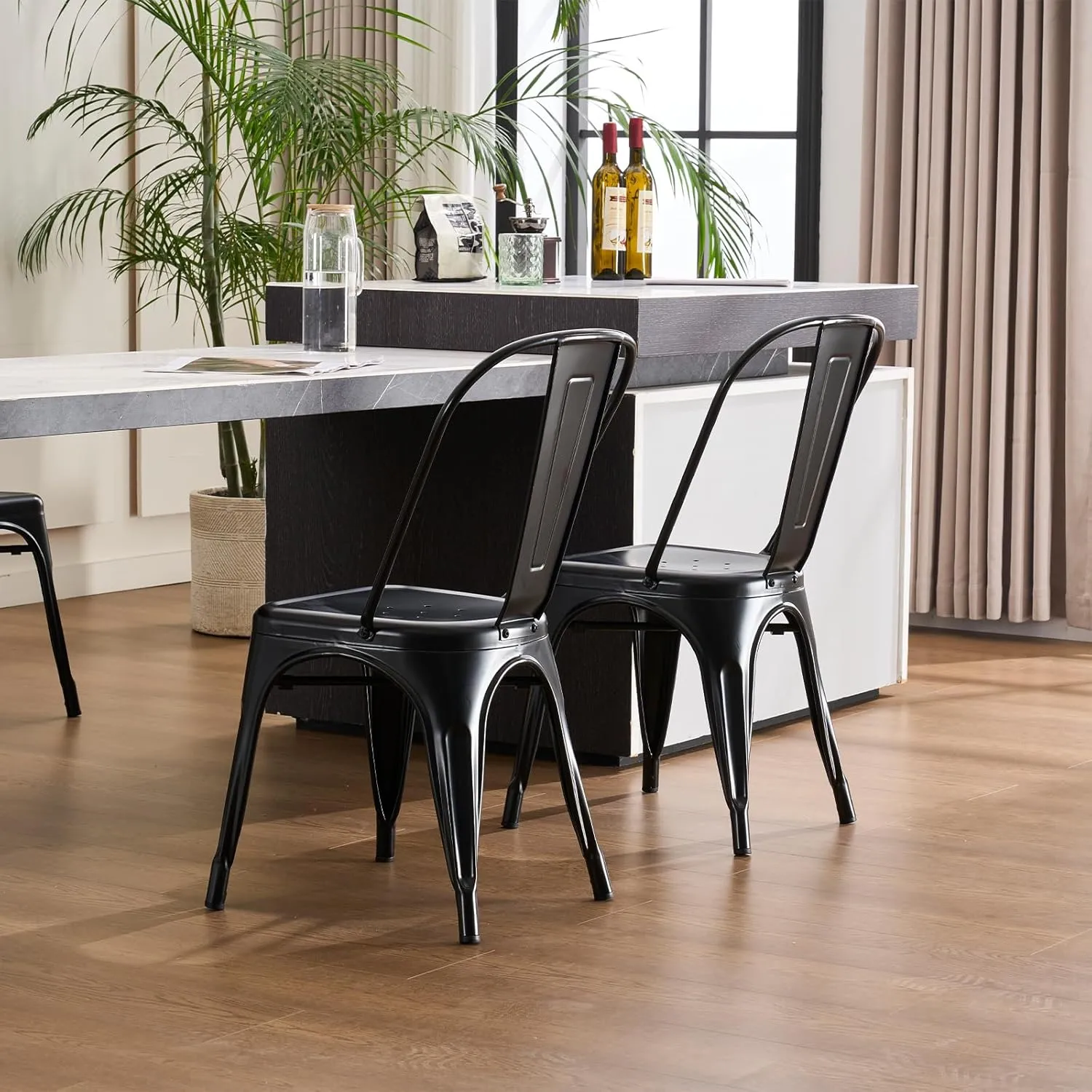 YOUNIKE Metal Dining Chairs Set of 4 with Removable Back Cafe Side Chairs with Rubber Feet Stylish and Modern Chairs for Kitchen Dining Rooms and Side Bar, Midnight Black