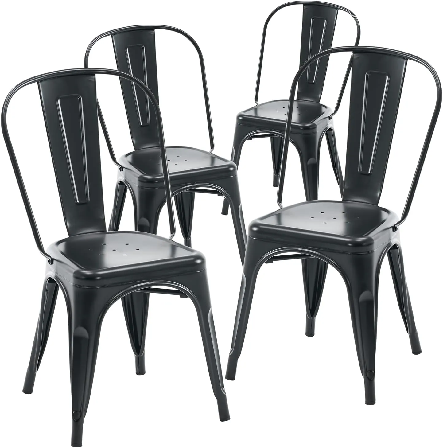 YOUNIKE Metal Dining Chairs Set of 4 with Removable Back Cafe Side Chairs with Rubber Feet Stylish and Modern Chairs for Kitchen Dining Rooms and Side Bar, Midnight Black