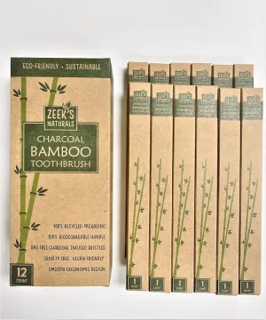 Zeek's Naturals LLC Biodegradable Eco-Friendly Natural Bamboo Charcoal Toothbrushes - Pack of 12 - Numbered - Charcoal Infused Bristles (12)