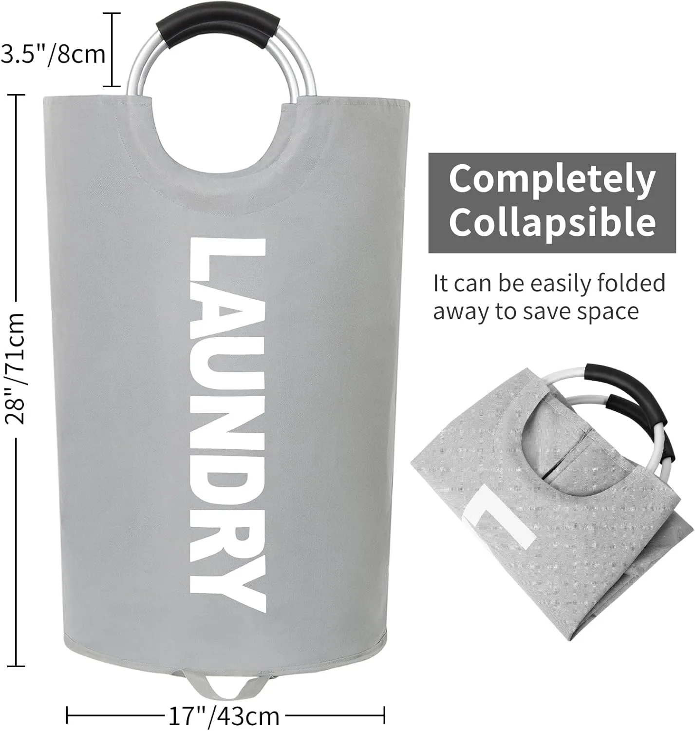ZERO JET LAG 115L X-Large Laundry Basket with Handle - Tall Collapsible Fabric Hamper - College Dorm Bathroom Essential - Portable Washing Bin - Dirty Clothes Storage - Large Basket Bin (Light Gray)