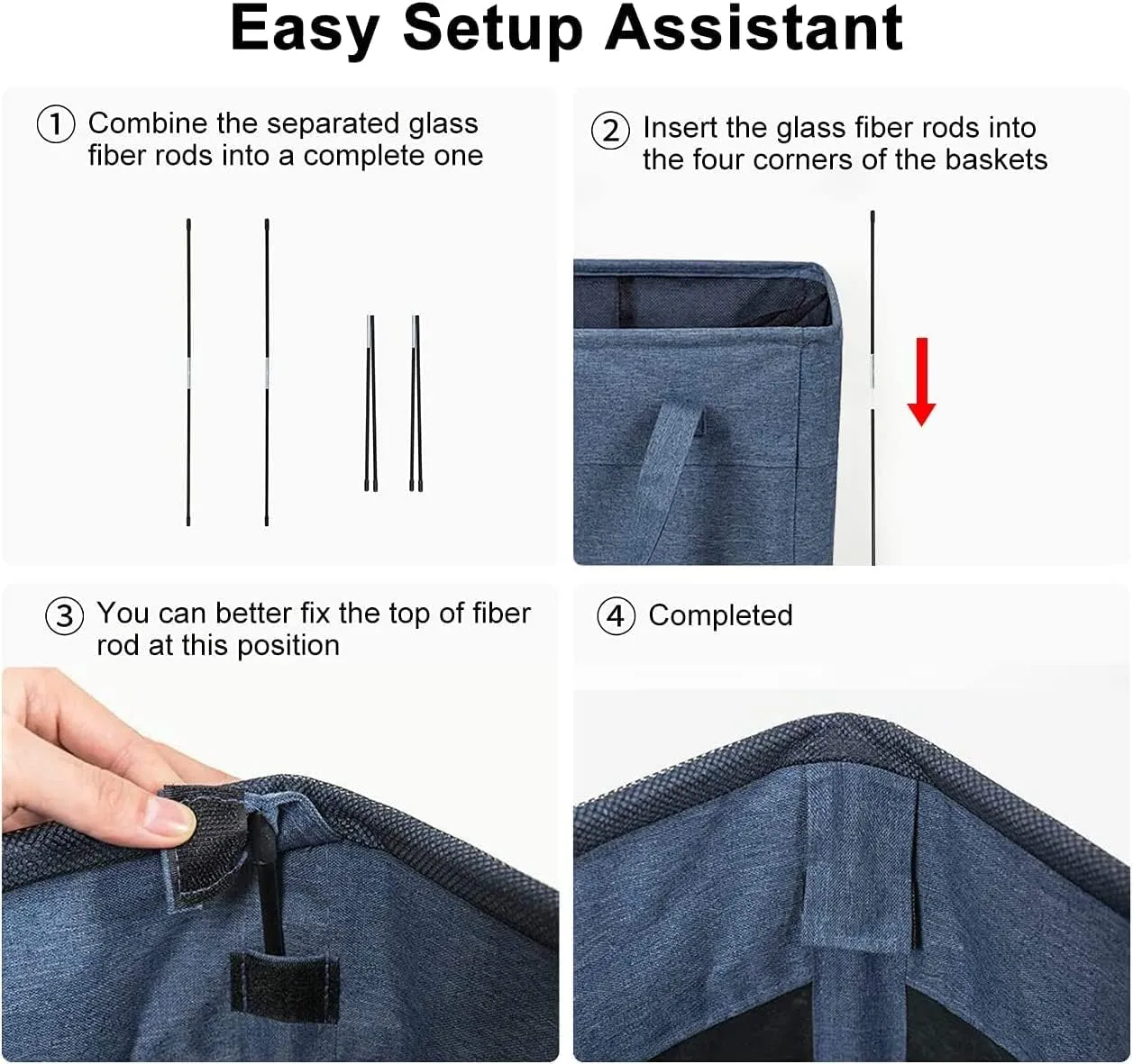 ZERO JET LAG Slim Laundry Hamper Handles Collapsible Laundry Basket Thin Dirty Clothes Basket Narrow Laundry Bag Foldable Dirty Hamper 45L (21inches,Denim Blue)
