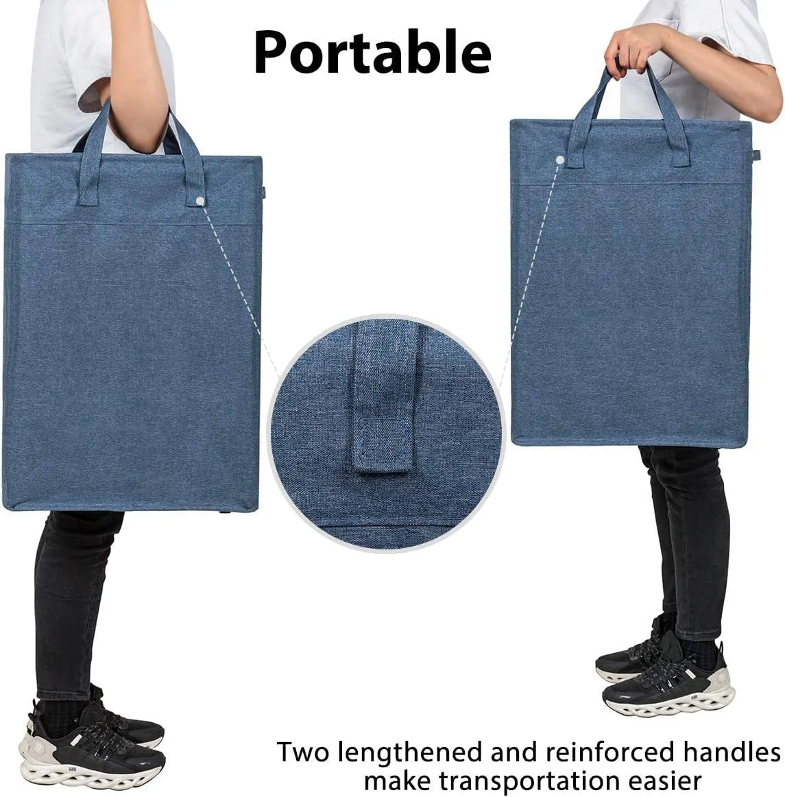ZERO JET LAG Slim Laundry Hamper Handles Collapsible Laundry Basket Thin Dirty Clothes Basket Narrow Laundry Bag Foldable Dirty Hamper 45L (21inches,Denim Blue)
