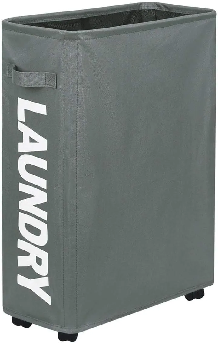 ZERO JET LAG Slim Laundry Hamper - Thin Hamper Bathroom - Rolling Storage Organizer - 52L Slim Laundry Hamper with Wheels - Dirty Clothes Basket Organizer Bathroom 15×8×22 in (22 Inches, Smoke Gray)